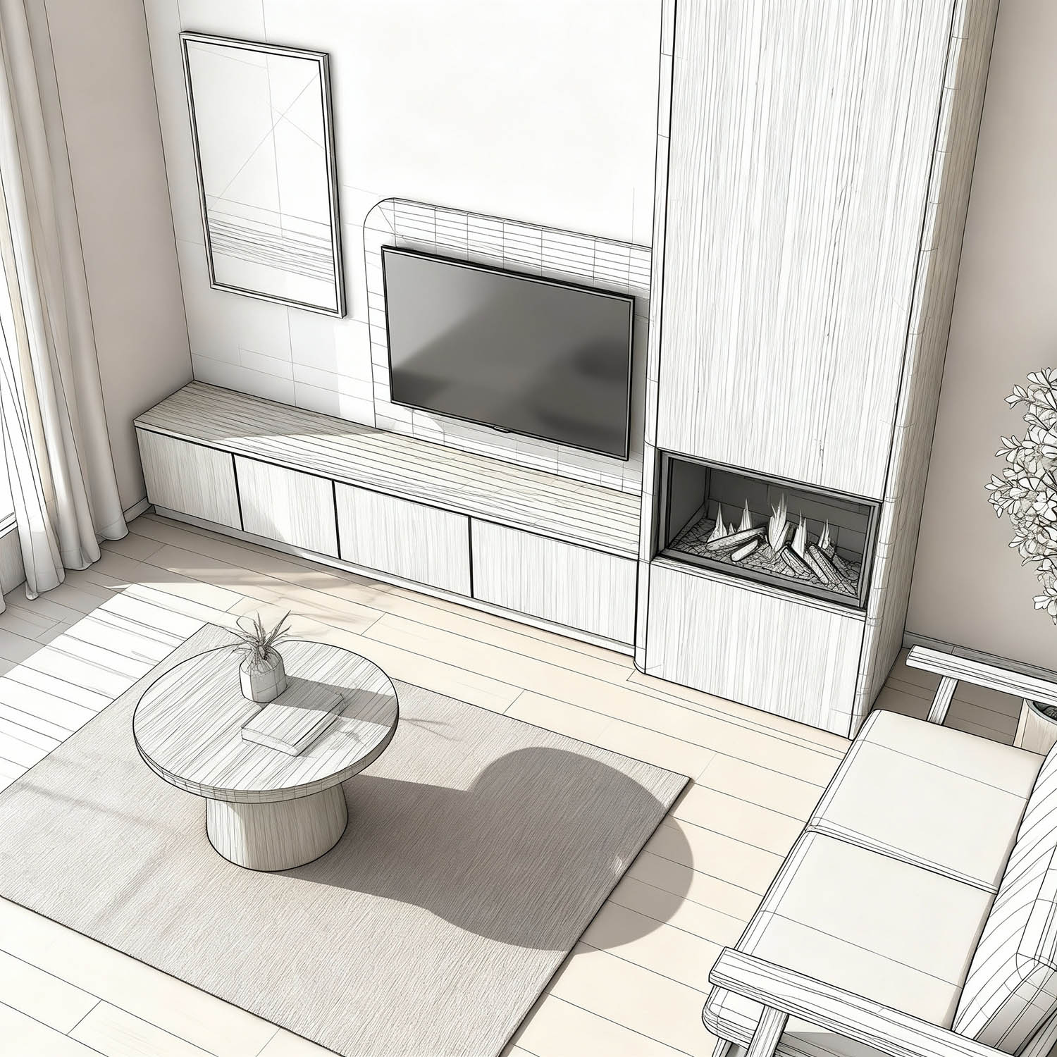 TV-meubel met haard op maat – modern maatwerkdesign van De Maat Fabriek