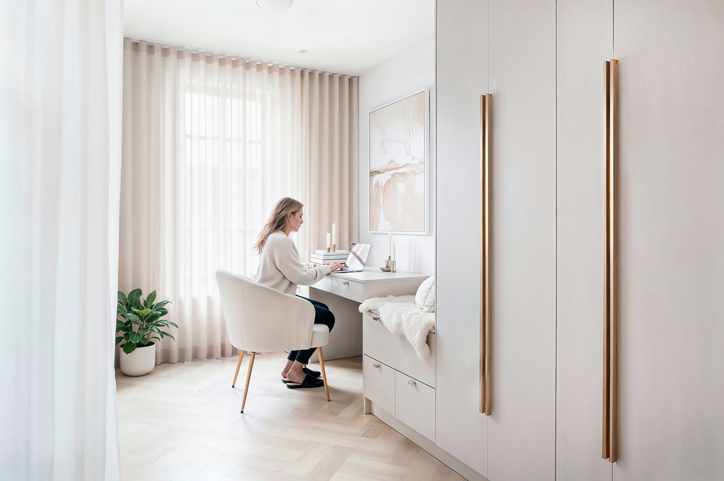 Kantoorkast op maat in eikenhout met zwarte accenten – maatwerk interieur van De Maat Fabriek