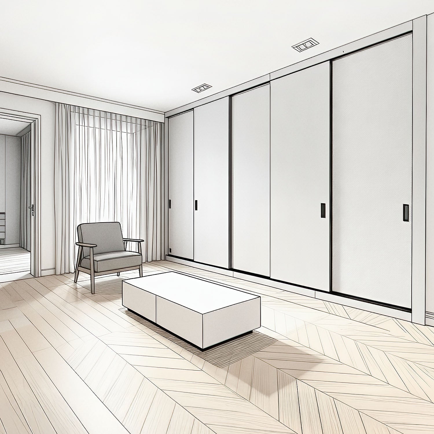 3D ontwerp van schuifdeurenkast op maat in modern design – De Maat Fabriek maatwerk kasten