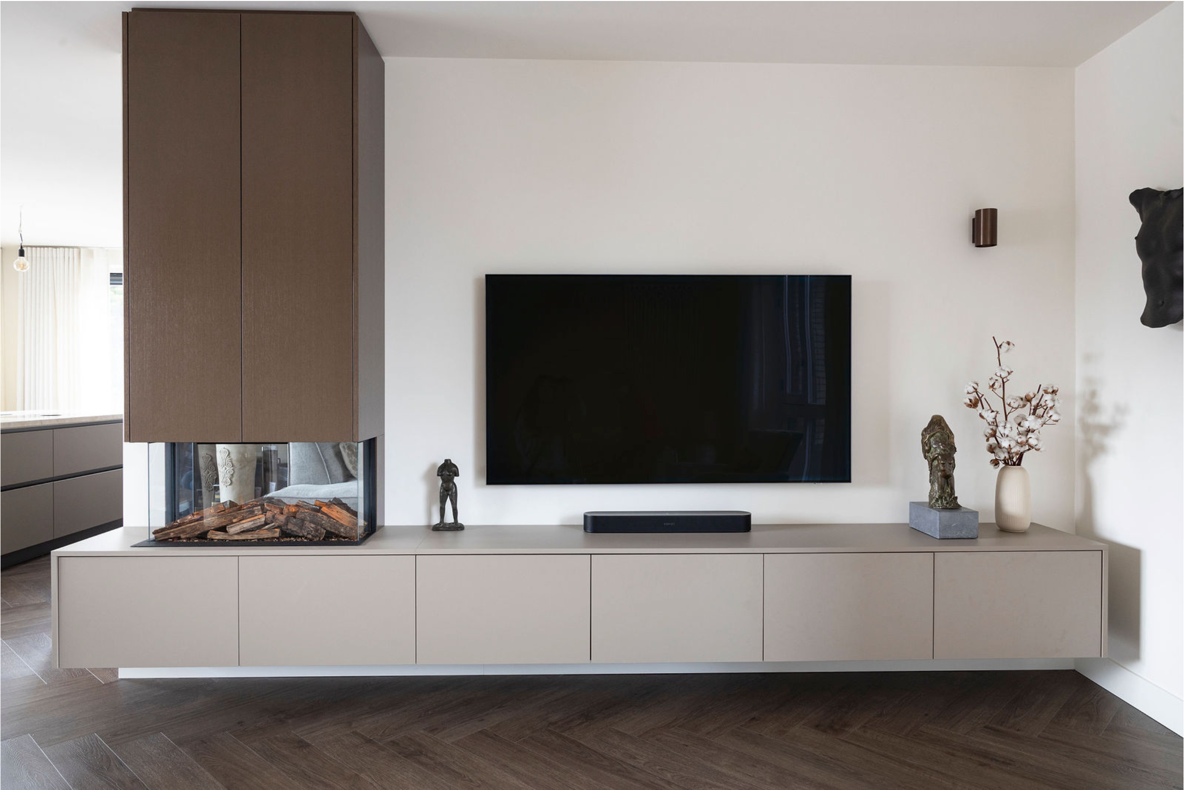 tv dressoir modern Custom TV Cabinet with Fireplace – De Maat Fabriek