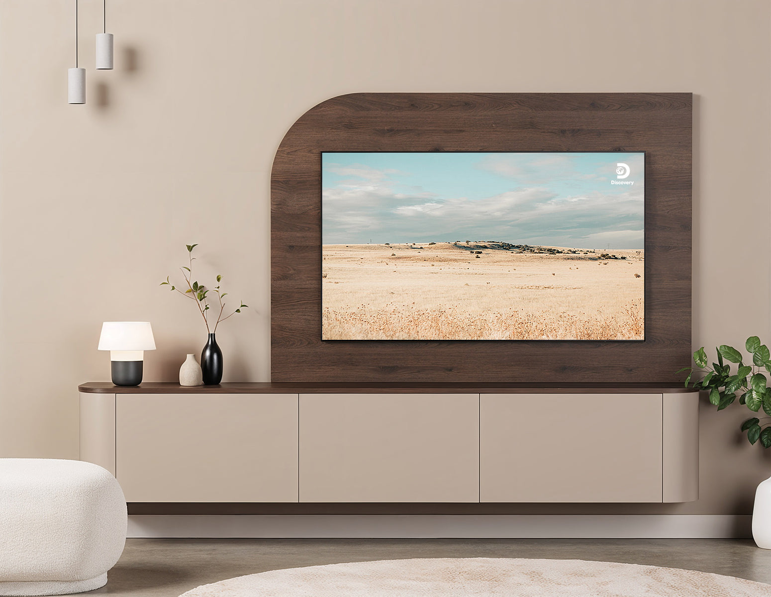 Maatwerk TV-meubel met ronde hoeken (230cm) van De Maat Fabriek, geschikt voor 55 inch TV